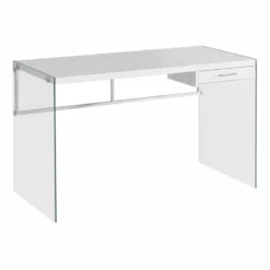 Computer Desk Home Office Laptop 48"L Work Tempered Glass Glossy White
