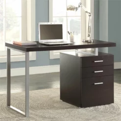 Coaster Brennan Modern 3-Drawer Wood Office Desk In Cappuccino And Silver -CYMAX Sales 1404776 3 L 1