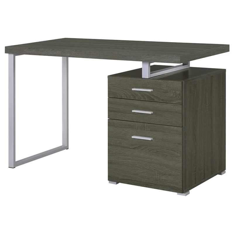 Coaster Brennan 3-Drawer Wood Office Desk Weathered Gray And Silver 6 Coaster Brennan 3-Drawer Wood Office Desk Weathered Gray And Silver - Image 4
