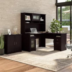 Cabot L Desk With Hutch And Small Cabinet In Modern Gray - Engineered Wood -CYMAX Sales 1451147 15 L