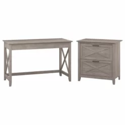 Bush Furniture Key West 48W Writing Desk With Lateral File Cabinet In Gray -CYMAX Sales 1453753 L 1