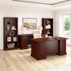 Kathy Ireland Office By Bennington Credenza In Harvest Cherry -CYMAX Sales 1460477 22 L