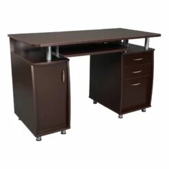 Pemberly Row 48" Transitional Wood Super Storage Computer Desk In Chocolate