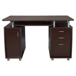Pemberly Row 48" Transitional Wood Super Storage Computer Desk In Chocolate -CYMAX Sales 1462028 12 L