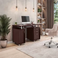 Pemberly Row 48" Transitional Wood Super Storage Computer Desk In Chocolate -CYMAX Sales 1462028 20 L