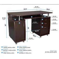Pemberly Row 48" Transitional Wood Super Storage Computer Desk In Chocolate -CYMAX Sales 1462028 21 L