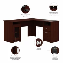 Pemberly Row 60" Transitional Engineered Wood L-Computer Desk In Harvest Cherry -CYMAX Sales 1462576 11 L 1