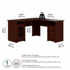 Pemberly Row 60" Transitional Engineered Wood L-Computer Desk In Harvest Cherry -CYMAX Sales 1462576 13 L 1