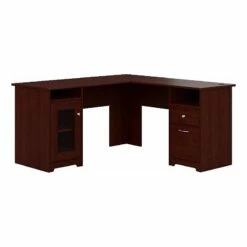 Pemberly Row 60" Modern Engineered Wood L Shaped Computer Desk In Espresso Oak
