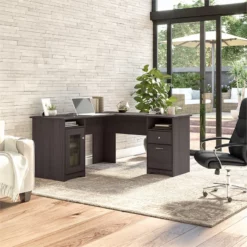 Pemberly Row 60" Modern Engineered Wood L Shaped Computer Desk In Espresso Oak -CYMAX Sales 1463502 9 L