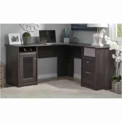 Pemberly Row 60" Transitional Engineered Wood L-Computer Desk In Harvest Cherry -CYMAX Sales 1463502 L 1