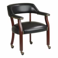 Traditional Visitor Chair In Jamestown Oxblood Red Vinyl And Mahogany Finish