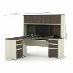 Bestar Prestige Plus L-Desk With Hutch In White Chocolate And Antigua -CYMAX Sales 1464199 3 L
