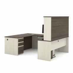 Bestar Prestige Plus U-Desk With Hutch In White Chocolate And Antigua -CYMAX Sales 1464200 2 L