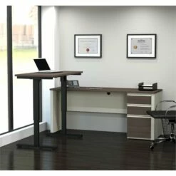 Bestar Prestige Plus Height Adjustable L-Desk In White Chocolate -CYMAX Sales 1464204 1 L