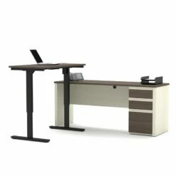 Bestar Prestige Plus Height Adjustable L-Desk In White Chocolate -CYMAX Sales 1464204 L