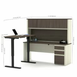 Bestar Prestige Plus Height Adjustable L-Desk In White Chocolate -CYMAX Sales 1464205 3 L