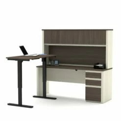 Bestar Prestige Plus Height Adjustable L-Desk In White Chocolate