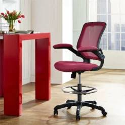 Modway Veer Modern Mesh Fabric & Metal Drafting Chair In Red -CYMAX Sales 1468123 3 L 1