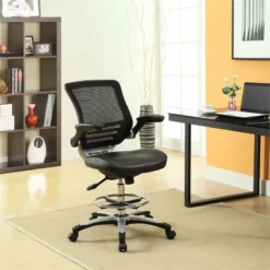 Modway Edge Modern Style Vinyl Drafting Chair In Black Finish -CYMAX Sales 1468215 3 L 1
