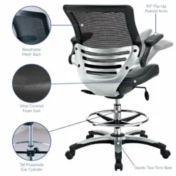 Modway Edge Modern Style Vinyl Drafting Chair In Black Finish -CYMAX Sales 1468215 5 L 1
