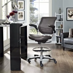 Modway Edge Modern Style Vinyl Drafting Chair In Black Finish -CYMAX Sales 1468216 3 L 1