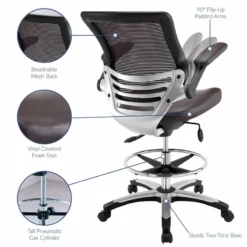 Modway Edge Modern Style Vinyl Drafting Chair In Black Finish -CYMAX Sales 1468216 5 L 1