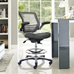 Modway Edge Modern Style Vinyl Drafting Chair In Black Finish -CYMAX Sales 1468217 3 L 1