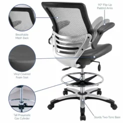 Modway Edge Modern Style Vinyl Drafting Chair In Black Finish -CYMAX Sales 1468217 5 L 1