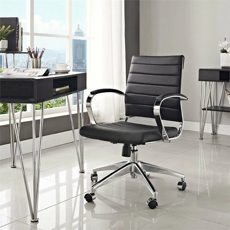 Modway Jive Modern Mid Back Vinyl & Aluminum Office Chair In Gray/Chrome 6 Modway Jive Modern Mid Back Vinyl & Aluminum Office Chair In Gray/Chrome - Image 4