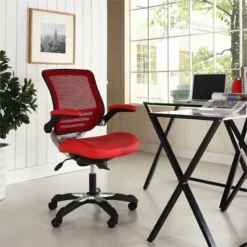 Modway Edge Modern Style Leatherette Office Chair In Red Finish -CYMAX Sales 1468265 3 L