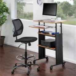 Safco MÜV Standing Height Adjustable Wood Workstation In Medium Oak -CYMAX Sales 15106 4 L