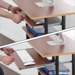 Safco MÜV Standing Height Adjustable Wood Workstation In Medium Oak -CYMAX Sales 15106 5 L