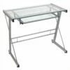 Walker Edison Solo Small Glass Top Modern Steel Metal Computer Desk In Silver -CYMAX Sales 151434 1 L