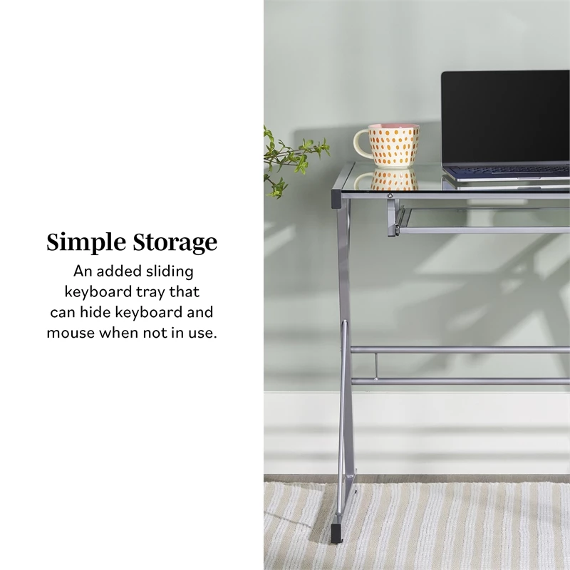 Walker Edison Solo Small Glass Top Modern Steel Metal Computer Desk In Silver 13 Walker Edison Solo Small Glass Top Modern Steel Metal Computer Desk In Silver - Image 11