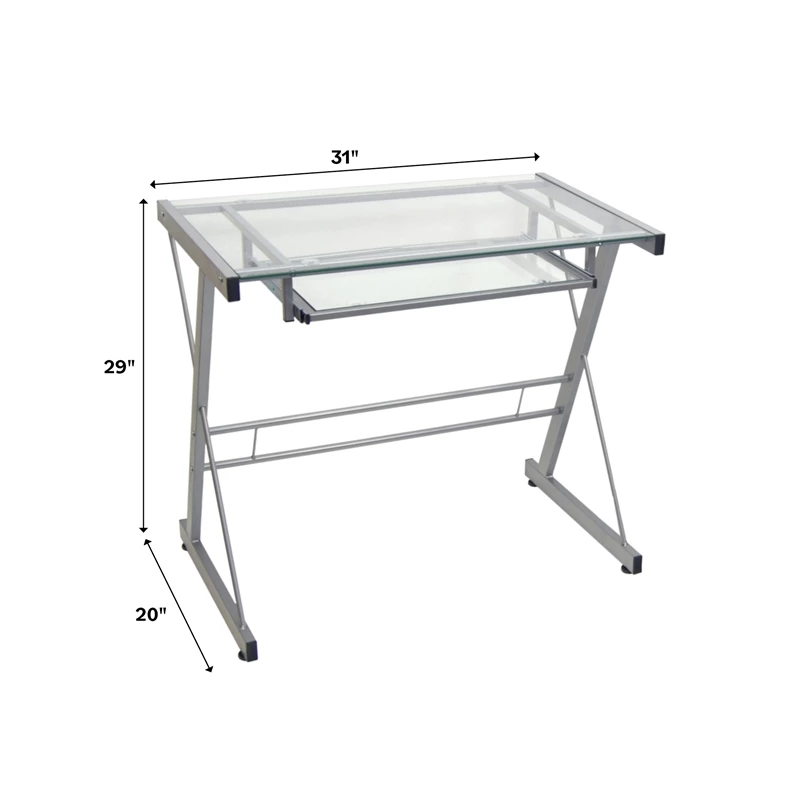 Walker Edison Solo Small Glass Top Modern Steel Metal Computer Desk In Silver 14 Walker Edison Solo Small Glass Top Modern Steel Metal Computer Desk In Silver - Image 12
