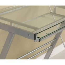 Walker Edison Solo Small Glass Top Modern Steel Metal Computer Desk In Silver 16 Walker Edison Solo Small Glass Top Modern Steel Metal Computer Desk In Silver -CYMAX Sales 151434 2 L