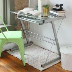 Walker Edison Solo Small Glass Top Modern Steel Metal Computer Desk In Silver 17 Walker Edison Solo Small Glass Top Modern Steel Metal Computer Desk In Silver -CYMAX Sales 151434 3 L