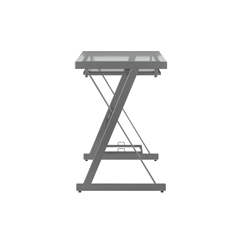 Walker Edison Solo Small Glass Top Modern Steel Metal Computer Desk In Silver 7 Walker Edison Solo Small Glass Top Modern Steel Metal Computer Desk In Silver - Image 5