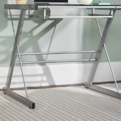 Walker Edison Solo Small Glass Top Modern Steel Metal Computer Desk In Silver 21 Walker Edison Solo Small Glass Top Modern Steel Metal Computer Desk In Silver -CYMAX Sales 151434 7 L