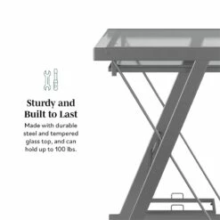 Walker Edison Solo Small Glass Top Modern Steel Metal Computer Desk In Silver 23 Walker Edison Solo Small Glass Top Modern Steel Metal Computer Desk In Silver -CYMAX Sales 151434 9 L