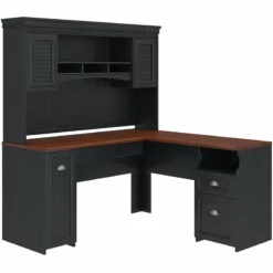 Fairview 60W L Shaped Desk With Hutch In Cape Cod Gray - Engineered Wood