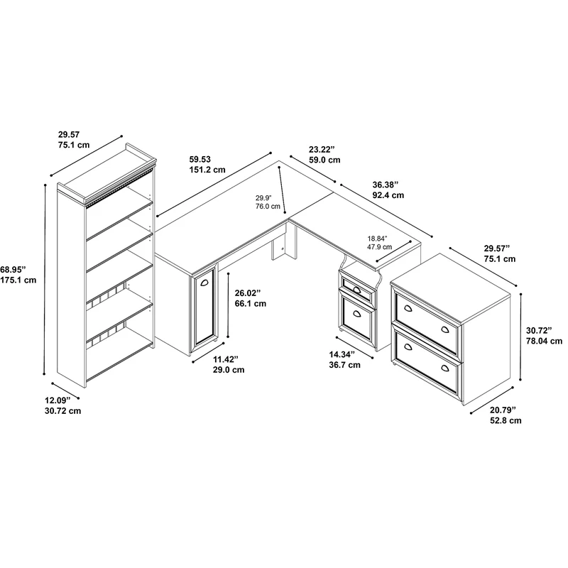Fairview L Desk With File Cabinet And Bookcase In White/Gray - Engineered Wood 14 Fairview L Desk With File Cabinet And Bookcase In White/Gray - Engineered Wood - Image 12