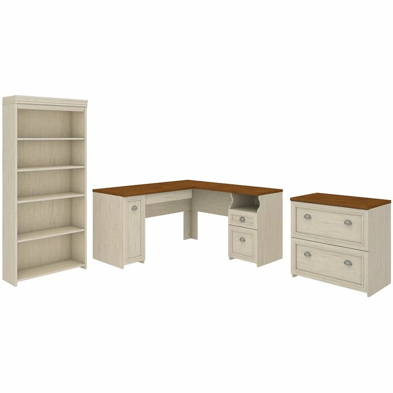 Fairview L Desk With File Cabinet And Bookcase In White/Gray - Engineered Wood 10 Fairview L Desk With File Cabinet And Bookcase In White/Gray - Engineered Wood - Image 8