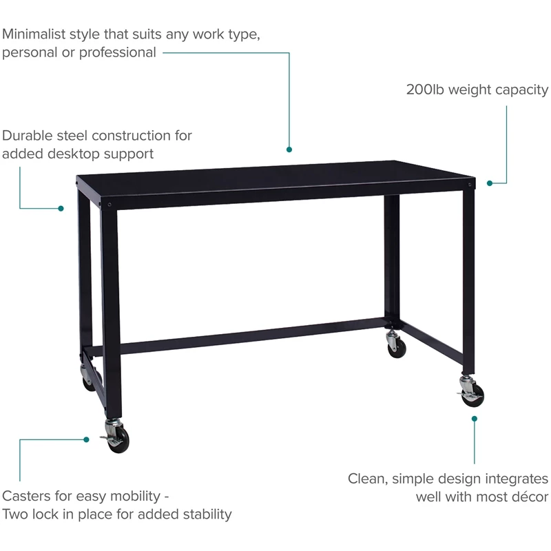Hirsh Ready-to-assemble 48-inch Wide Mobile Metal Desk Black 14 Hirsh Ready-to-assemble 48-inch Wide Mobile Metal Desk Black - Image 12