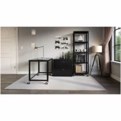 Space Solutions Ready-to-assemble 48 Inch Wide Mobile Metal Desk - Navy -CYMAX Sales 1544633 7 L 1