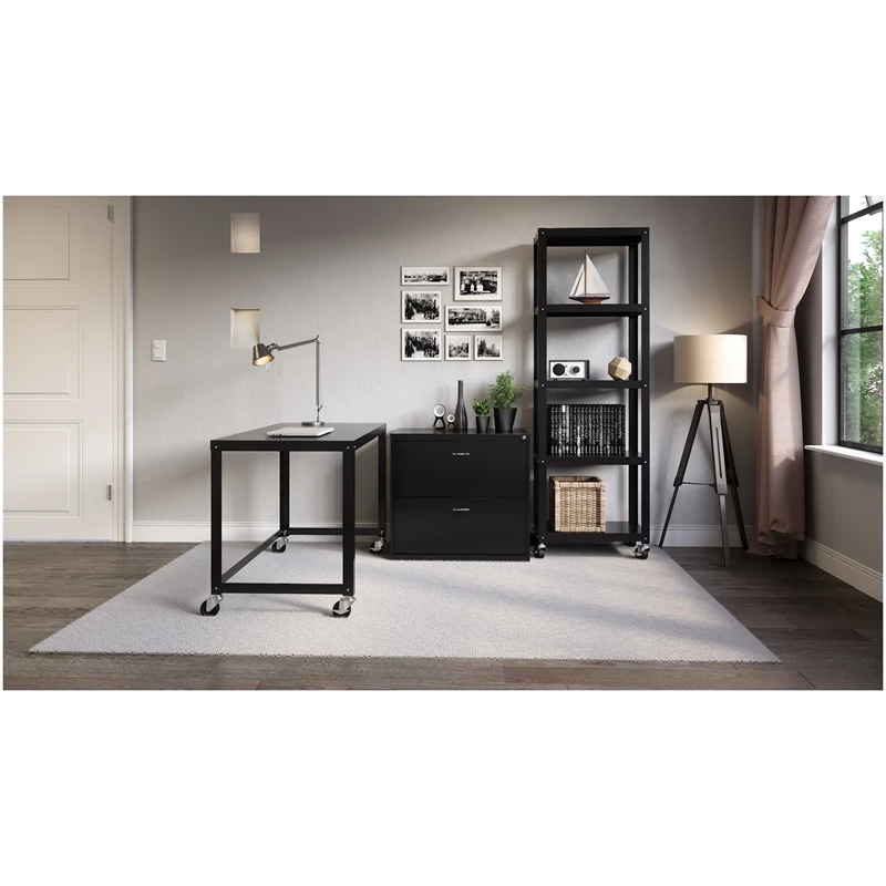 Hirsh Ready-to-assemble 48-inch Wide Mobile Metal Desk Black 8 Hirsh Ready-to-assemble 48-inch Wide Mobile Metal Desk Black - Image 6