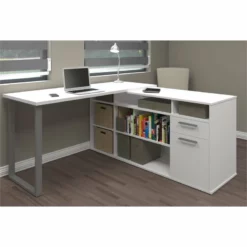 Bestar Solay L-Shaped Computer Desk With Storage In Bark Gray