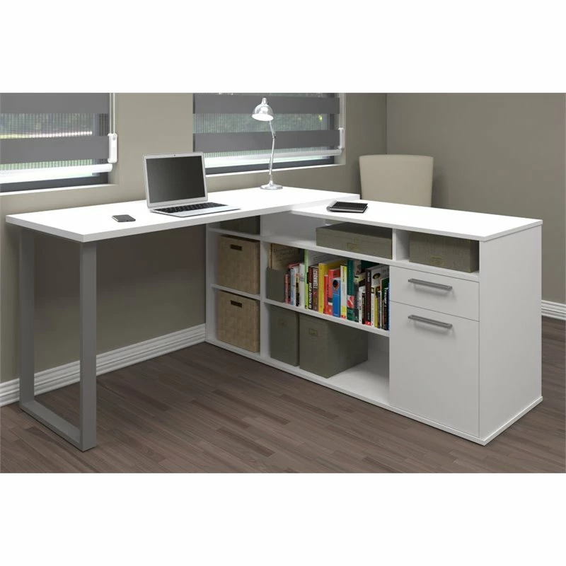 Bestar Solay L-Shaped Computer Desk With Storage In Bark Gray 3 Bestar Solay L-Shaped Computer Desk With Storage In Bark Gray