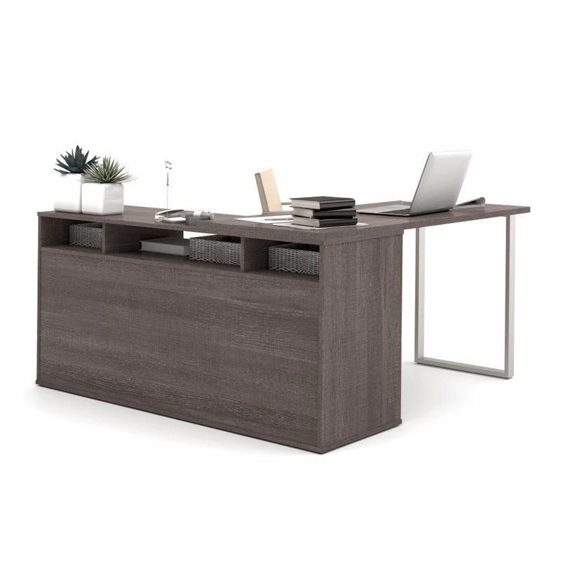 Bestar Solay L-Shaped Computer Desk With Storage In Bark Gray 6 Bestar Solay L-Shaped Computer Desk With Storage In Bark Gray - Image 4